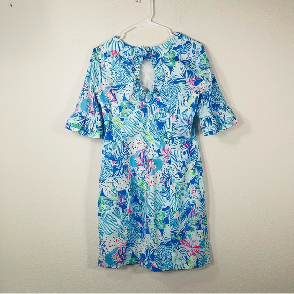 Lilly Pulitzer Fiesta Stretch Dress Coastal Blue Lion turquoise white pink - Picture 8 of 15